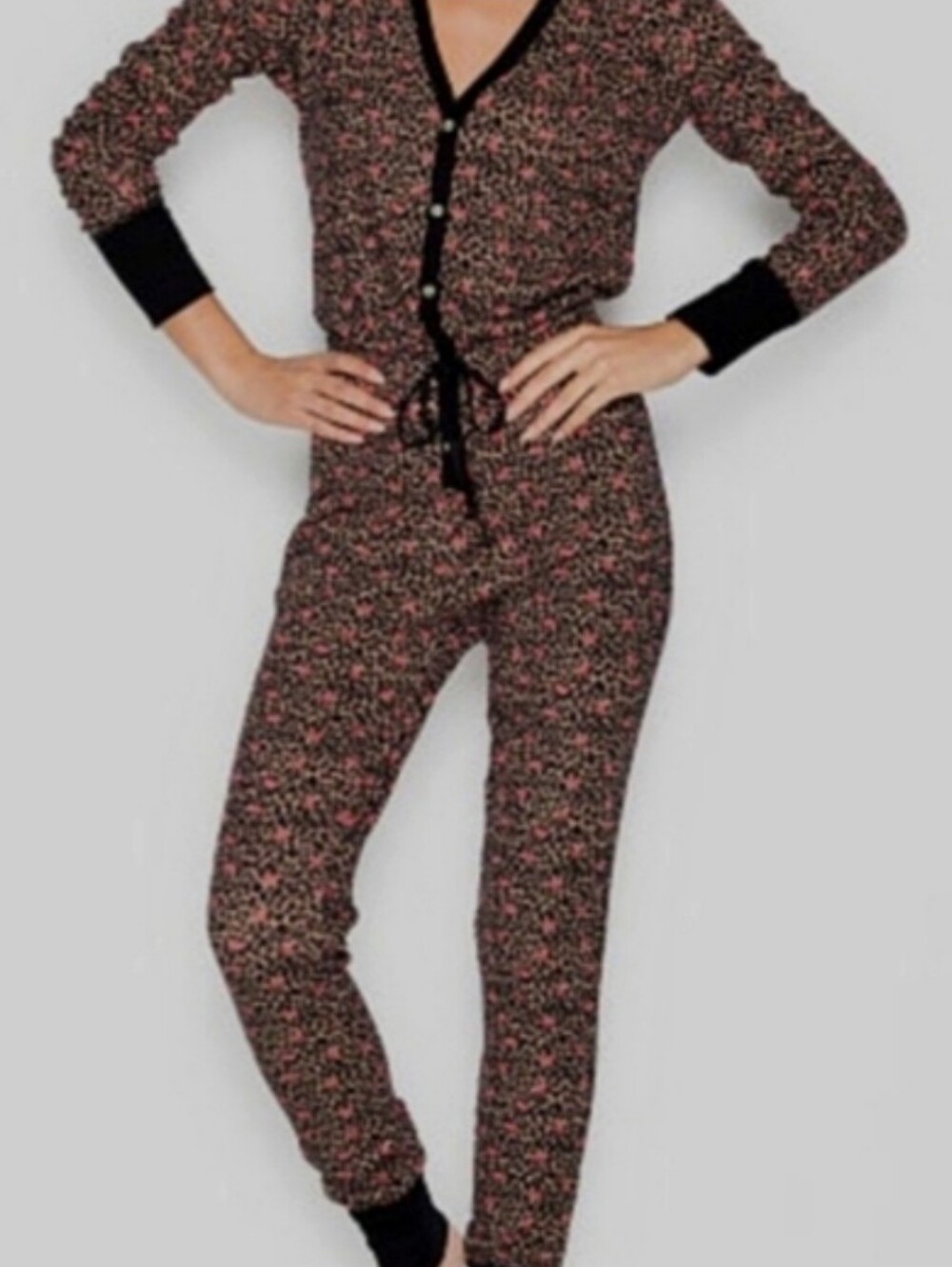 VICTORIA'S SECRET THERMAL LEOPARD JUMPER  ONESIE PAJAMAS ONE PIECE SIZE MEDIUM